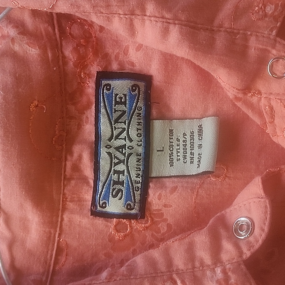 Shyanne Western Pearl Snap Embroidered Peach Short Sleeve Cotton Top Size L - Picture 4 of 14